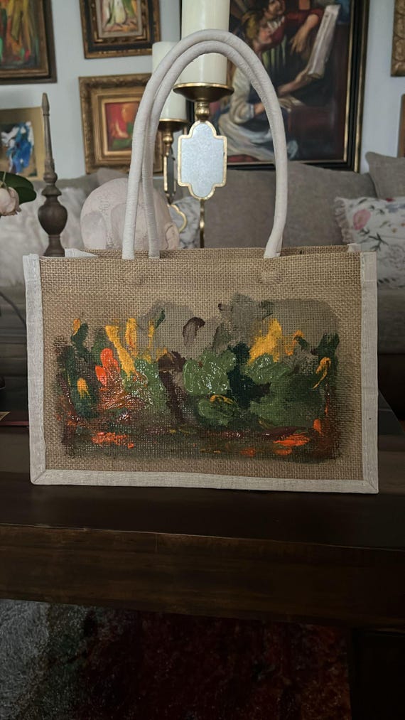 Mini Bolso Tote De Yute Pintado a Mano Con Diseno Floral Etsy UK