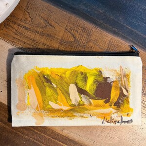 Estuche de canvas abstracta pintada a mano | Estuche de mano pequeño con zipper