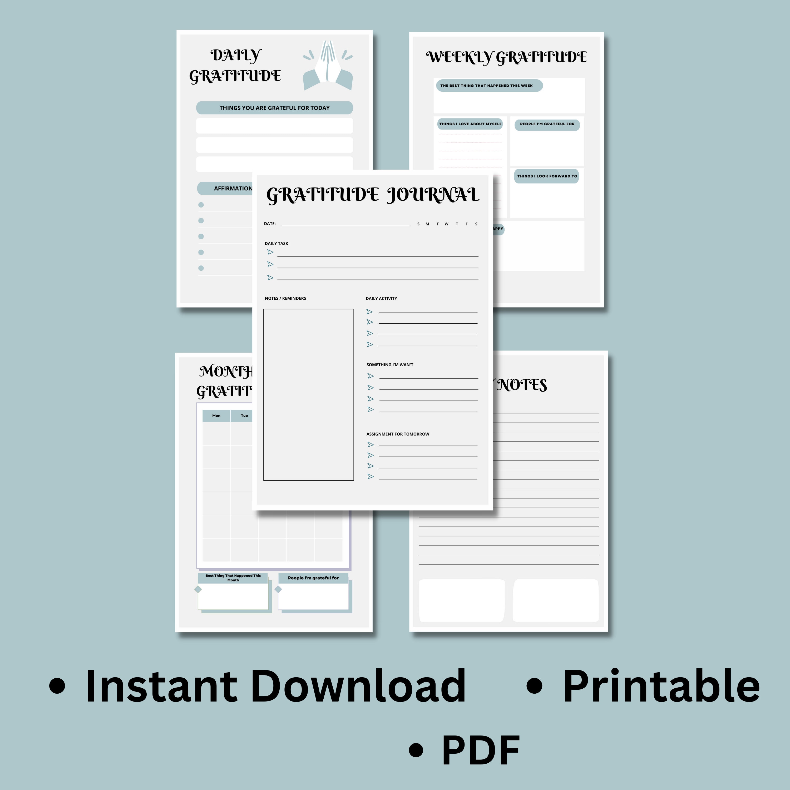 Gratitude Journal Printable, Gratitude Planner Template, Thankfulness ...