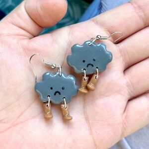 Grumpy Cloud Polymer Clay Resin Earrings Jellycat Inspired Jewellery Handmade Moody Cloud in Boots