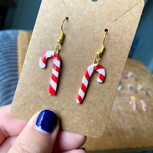 Candy Cane Dangle Polymer Clay Earrings Christmas Fashion Earrings Candycane Christmas Accessories Clay Xmas Drop Earrings Holiday Earrings image 1