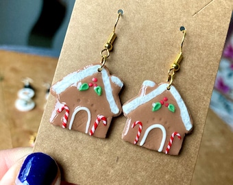 Gingerbread House Dangle Polymer Clay Earrings Christmas Fashion Earrings  Christmas Accessories Clay Xmas Drop Earrings Holiday Earrings