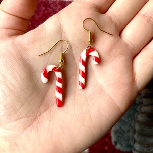 Candy Cane Dangle Polymer Clay Earrings Christmas Fashion Earrings Candycane Christmas Accessories Clay Xmas Drop Earrings Holiday Earrings image 3