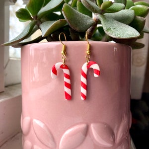 Candy Cane Dangle Polymer Clay Earrings Christmas Fashion Earrings Candycane Christmas Accessories Clay Xmas Drop Earrings Holiday Earrings image 2