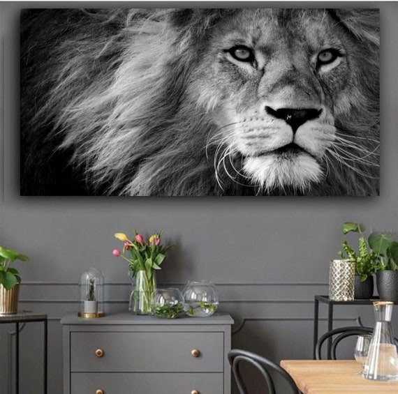 Black and White Lion Poster Lion Canvas Print Lion Wall Decor Etsy