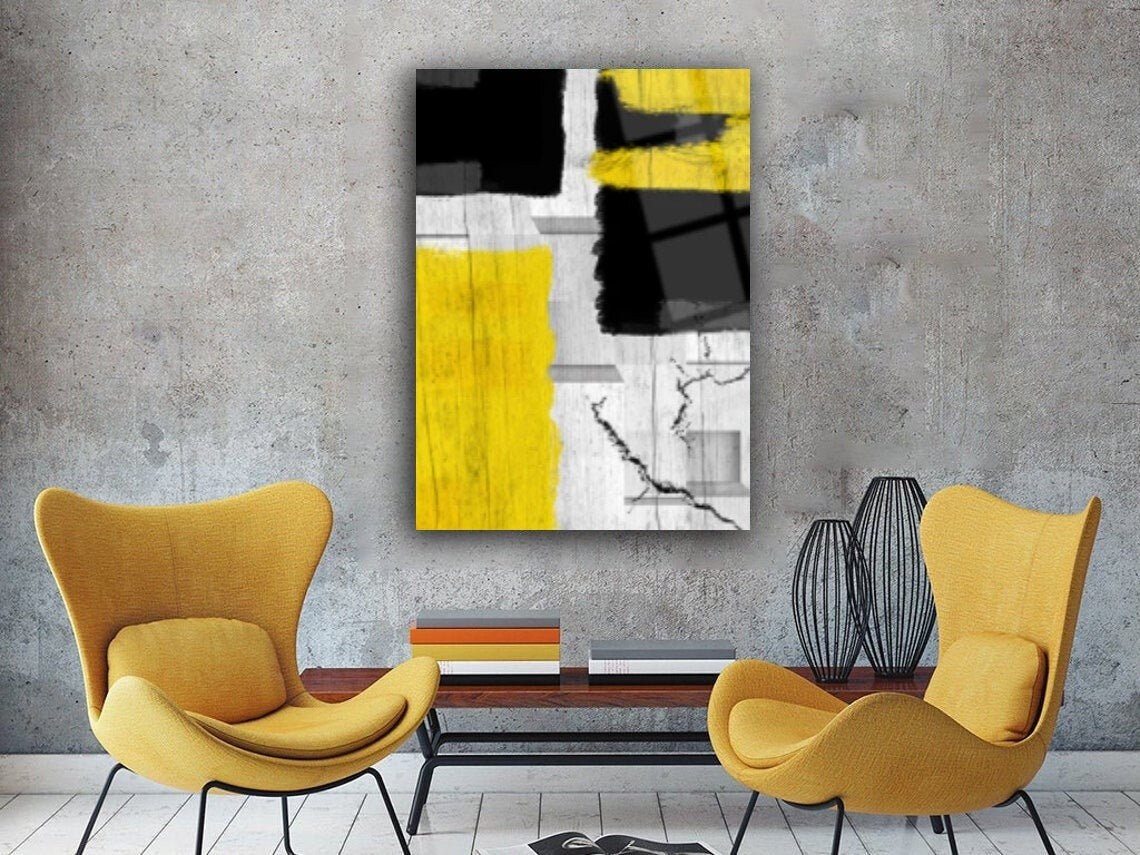 Gelbes Holz GlasDruck Wandkunst Glas Wandkunst | Etsy