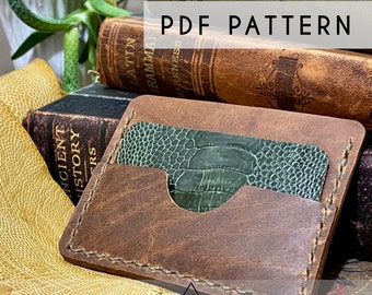 Portefeuille en cuir Motif PDF Porte-cartes minimaliste Téléchargement numérique Porte-cartes Instructions de bricolage Tutoriel Modèle en cuir