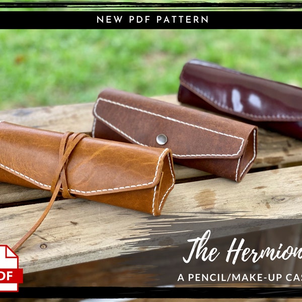Leather Pen Pencil Case PDF PATTERN - Leather Crossbody Tote Bag Purse Digital Download Make up- Template Tutorial DIY Leather Patterns