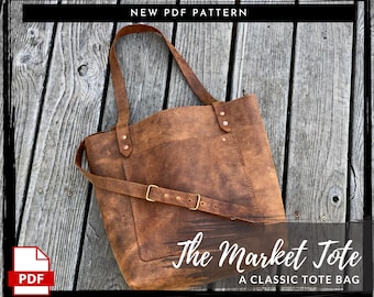 Cuir Tote PDF PATTERN - Cuir Crossbody Tote Bag Purse Digital Download - Modèle Tutoriel DIY Leather Patterns