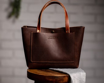 Leather Crossbody Tote - Full Grain Italian Leather Purse - Premium Genuine Leather Handbag