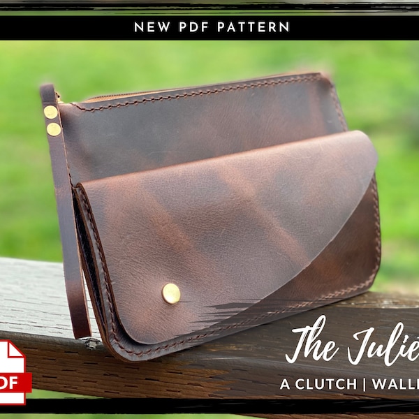 Leather Clutch Wallet PDF PATTERN - Leather Crossbody Tote Bag Purse Digital Download - Template Tutorial DIY Leather Patterns