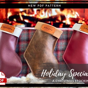 Leather PDF PATTERN Leather Christmas Stocking Holiday Boot Leather Tote Digital Download DIY Leather Patterns Leather Bag Template