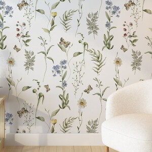 Papier peint feuilles florales - papier peint fleurs en toile - décoration murale fleurs - papier peint auto-adhésif sans PVC