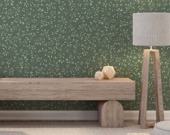 Green Floral Peel and Stick Wallpaper - PVC Free Canvas Flower Wall Sticker
