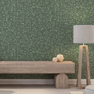 Papier peint floral vert - Papier peint en toile à fleurs - Sticker mural décoratif fleurs - Papier peint auto-adhésif sans PVC