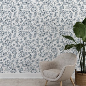 Papier peint floral Peel and Stick - Papier peint à feuilles florales en toile - Autocollant mural de fleurs décoratives - Papier peint auto-adhésif sans PVC