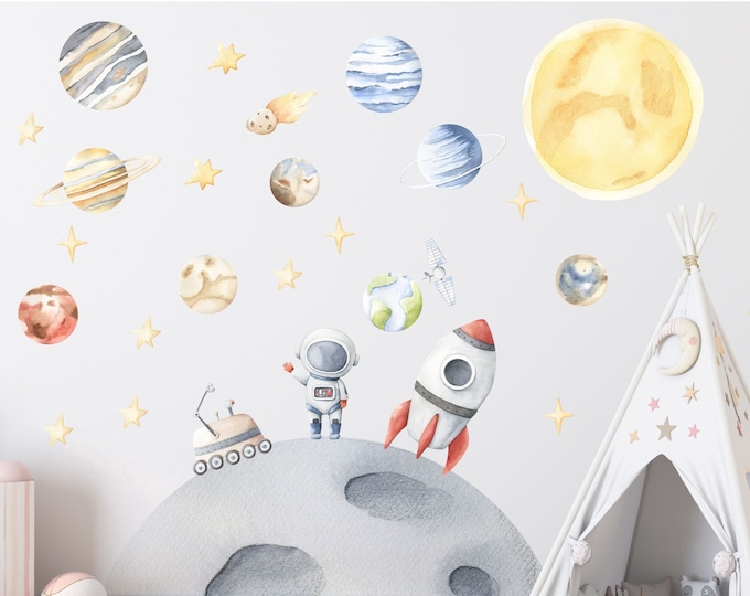 Solar System Wall Decals: Nursery Planets, Moon, Stars Wall Art