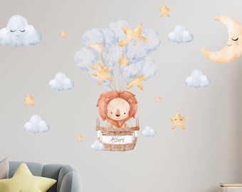 Hot Air Balloon Wall decal, Personalised Nursery sticker, Watercolor Animals Nursery Wall Decal, Baby Room Wall Decal, Customized