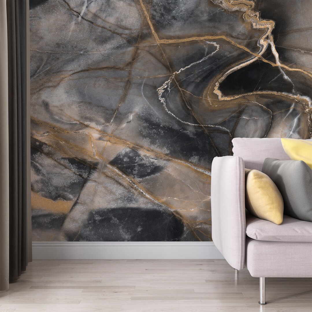 Black Marble Texture Wallpaper Peel and Stick Black and Gold Wallpaper