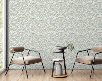 Floral Green Leaves Peel and Stick Wallpaper: Decorative Canvas Flower Wall Sticker