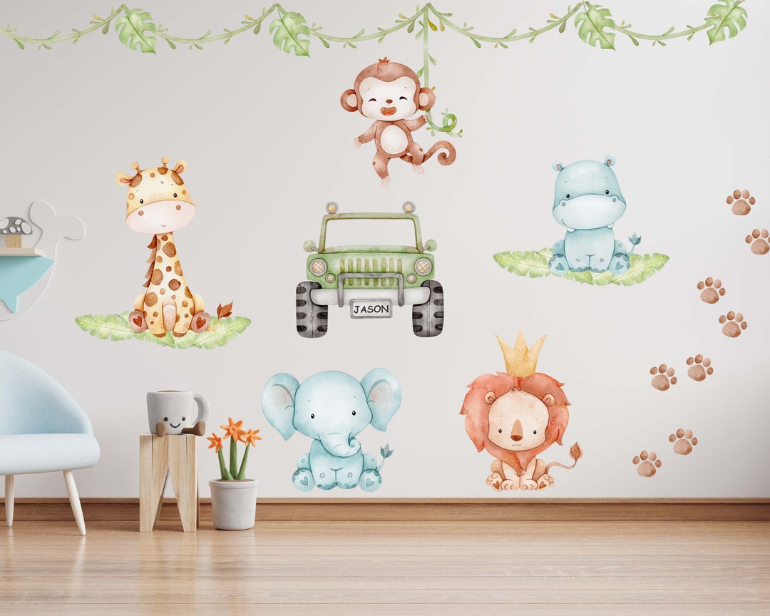 Safari Animals Nursery Wall Decal, Jungle Wall Sticker, Nursery Mural ...