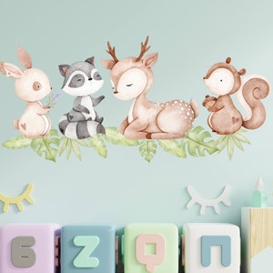 Baby Deer Nursery Wall Decal, Forest Animals Watercolor Wall Decal, Nursery Mural, Gazelle Decal, Owl Sticker, Safari Animals Nursery Decal