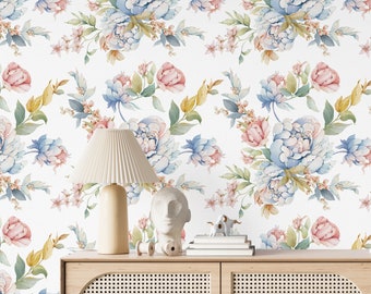 Pastel Floral Peel and Stick Wallpaper: Canvas Flower Wall Mural