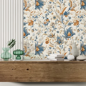 Papier peint floral Peel and Stick - Papier peint à fleurs en toile - Papier peint décoratif à fleurs - Papier peint auto-adhésif sans PVC