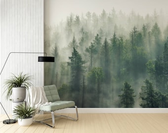 Nature Forest Wallpaper Peel and Stick - Green Fresh  Wallpaper - Decorative Tree Wall Mural - PVC Free Self Adhesive Wallpaper