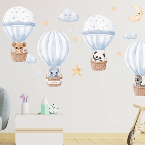 Watercolor Animals Hot Air Balloon Wall Decal: Personalized Nursery ...