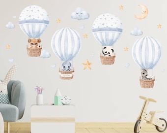 Heteluchtballon Muursticker, Gepersonaliseerde kwekerij sticker, Aquarel Dieren Kwekerij Muur Sticker, Baby kamer Muur Sticker, Aangepast