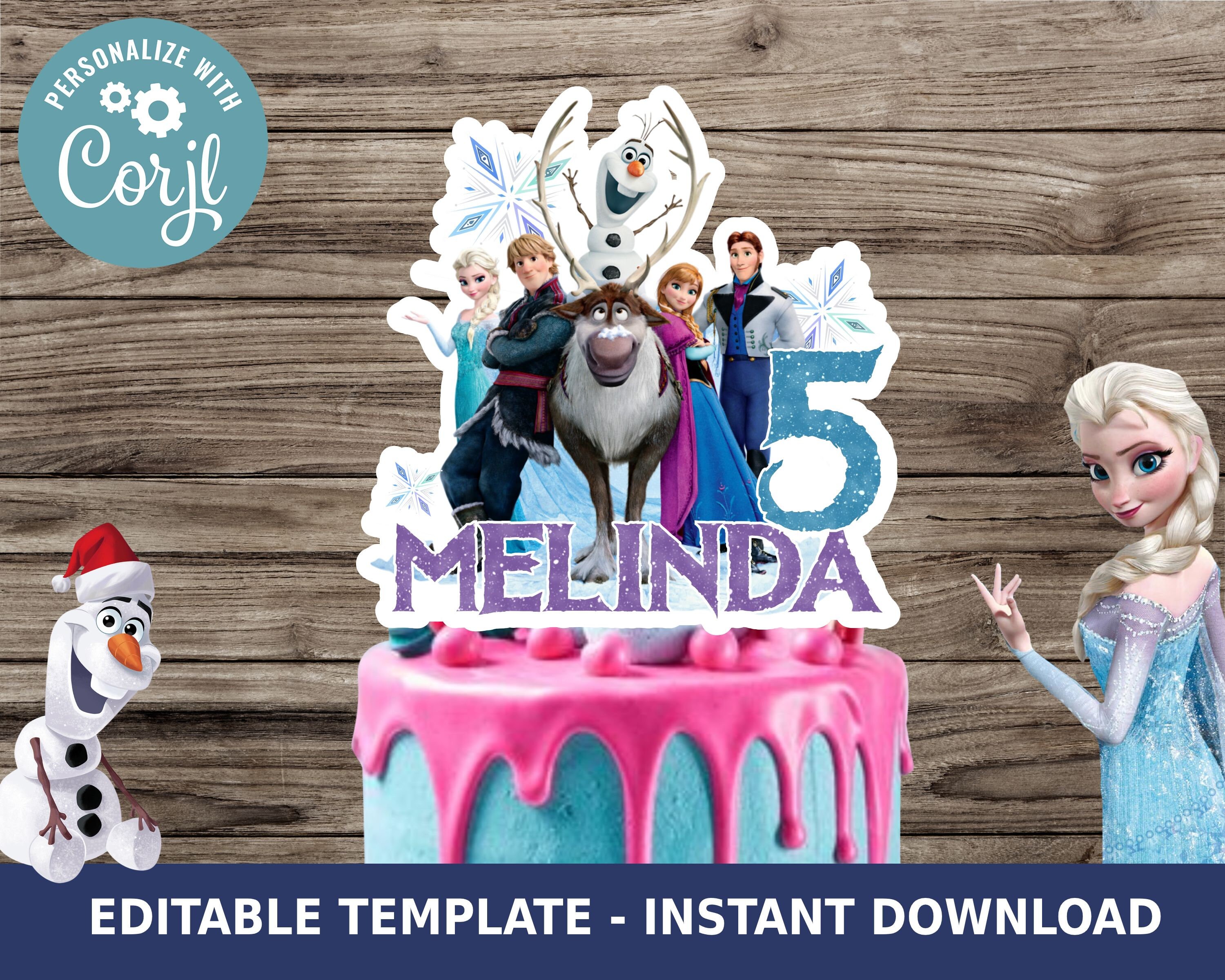diy frozen cake toppers editable printable birthday party etsy