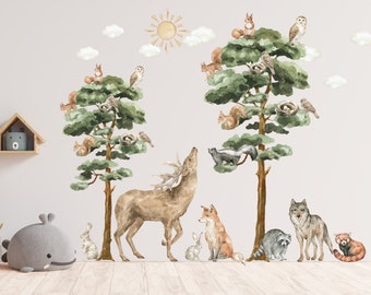 Watercolor Forest Animals Wall Decal: Woodland Nursery Mural