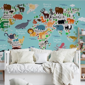Kinderzimmer Weltkarte Peel and Stick Wallpaper - PVC-freie Wallpaper - Kinder Wandbild - maßgeschneiderte Weltkarte Wallpaper - mehrsprachig