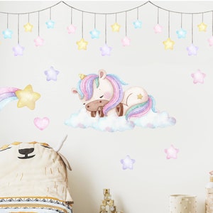 Unicorn Nursery Wall Decal, Rainbow Watercolor Wall Decal, Nursery Mural, Bird Nursery Sticker, Rainbow Nursery Decal