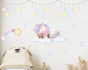 Unicorn Nursery Wall Decal, Rainbow Watercolor Wall Decal, Nursery Mural, Bird Nursery Sticker, Rainbow Nursery Decal