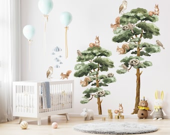 Watercolor Forest Tree Wall Decal: Woodland Nursery Mural
