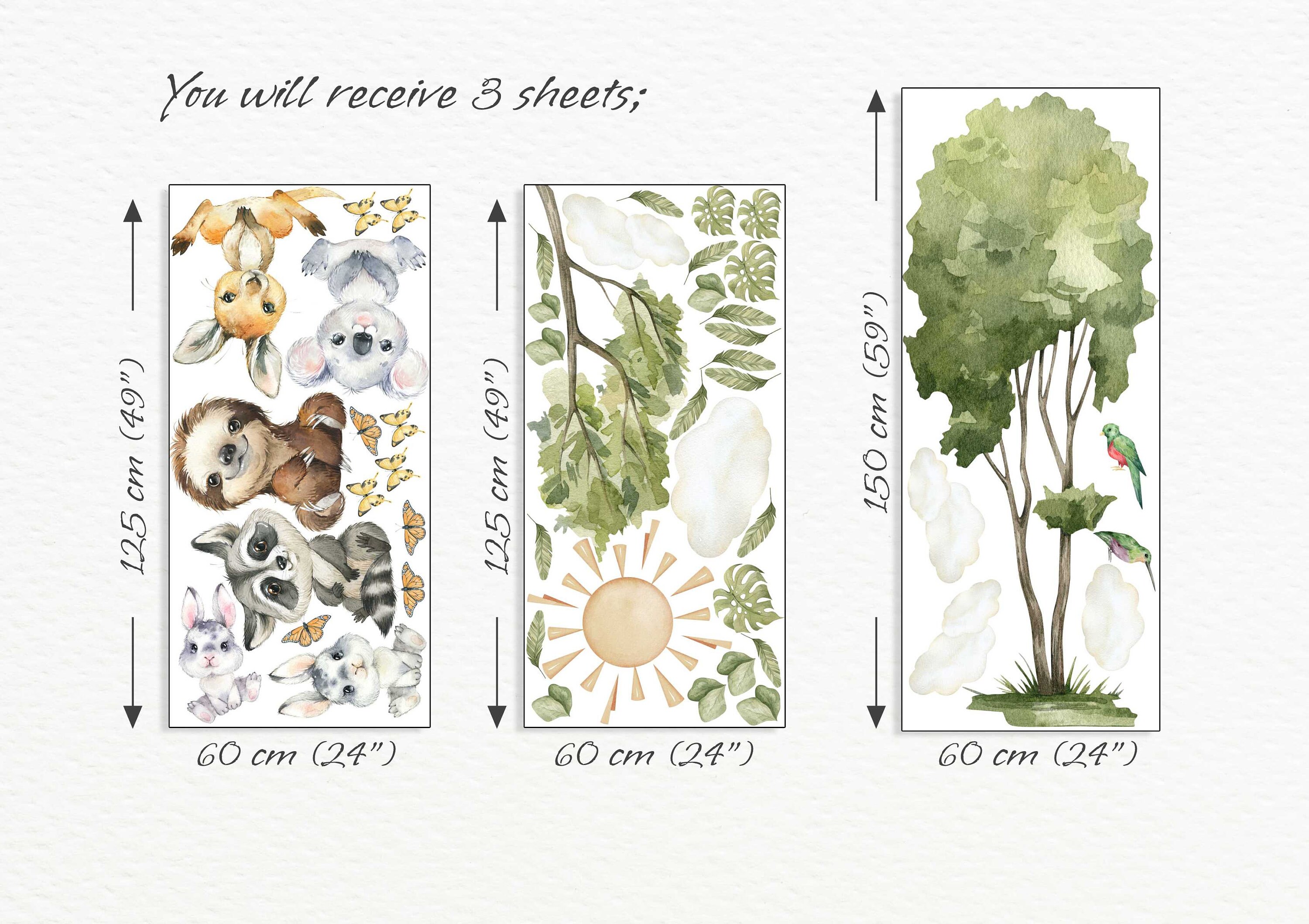 Watercolor Forest Animals Wall Decal: Peel and Stick Nursery Mural - Etsy