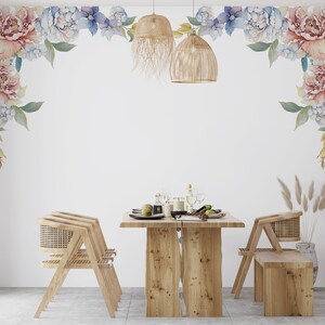 Watercolor Peonies Wall Decal: Peel and Stick Nursery Mural