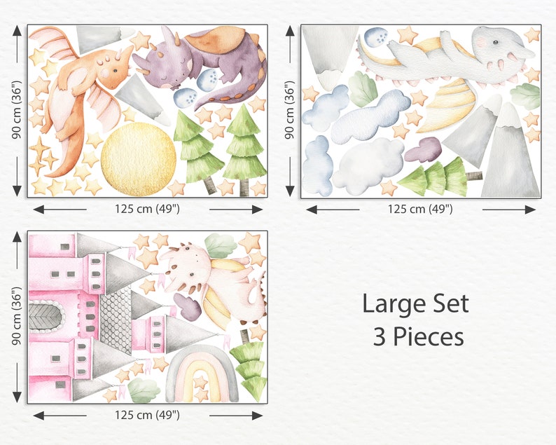 Watercolor Dragon Nursery Wall Decal: Castle Mural, Baby Wall Art - Etsy