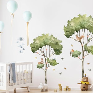 Forest Tree Watercolor Wall Decal, Watercolor Wall Sticker, Nursery Mural, Forest Wall Decal, Peel and Stick Tree Decal