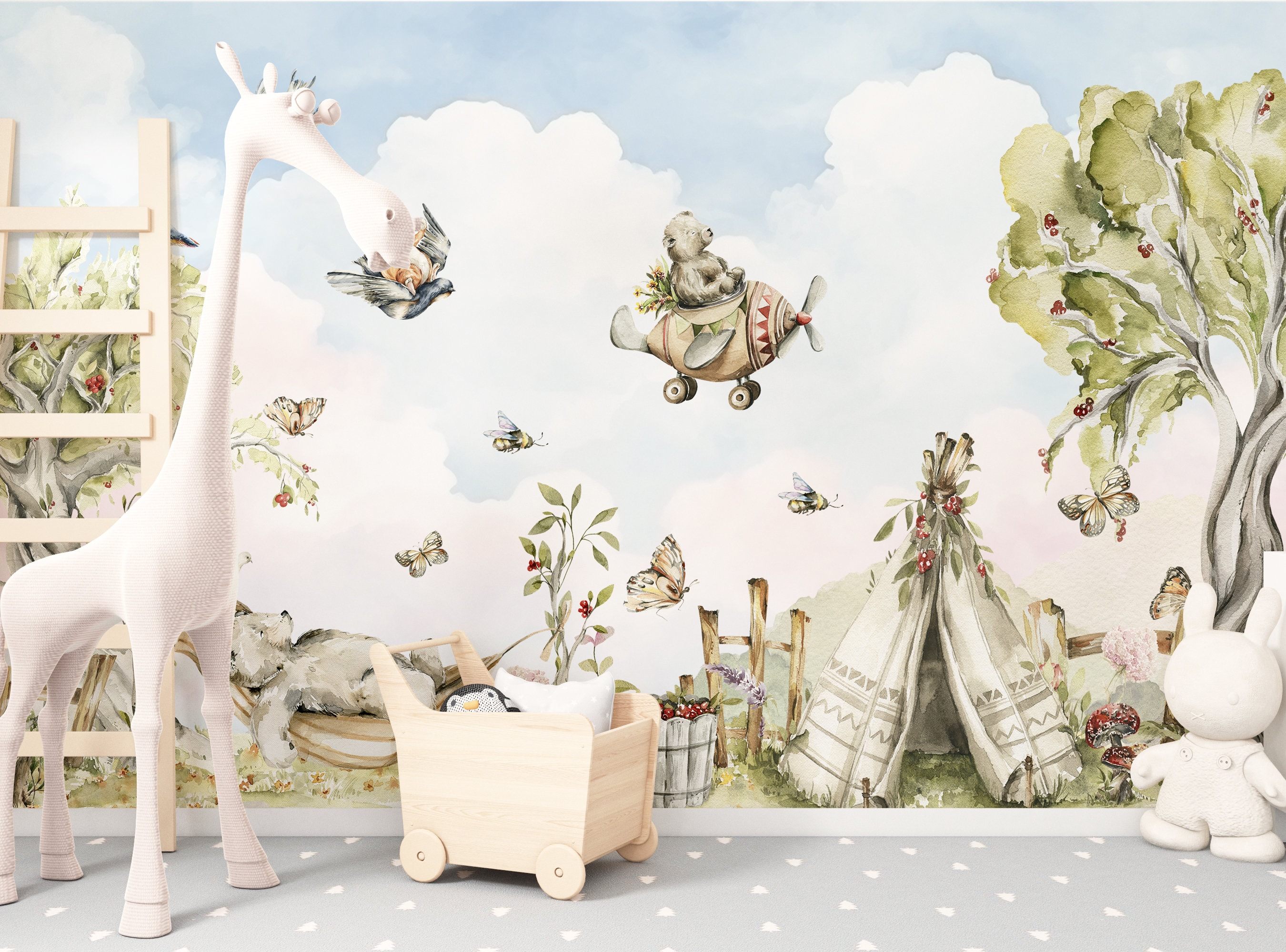 Nursery Peel and Stick Watercolor Woodland Wallpaper - Colorful Kids ...