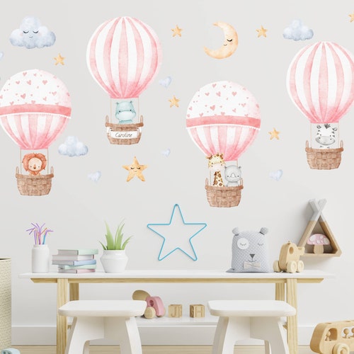 Watercolor Bunny Decal Hot Air Balloon Decal Nursery Bunny Etsy