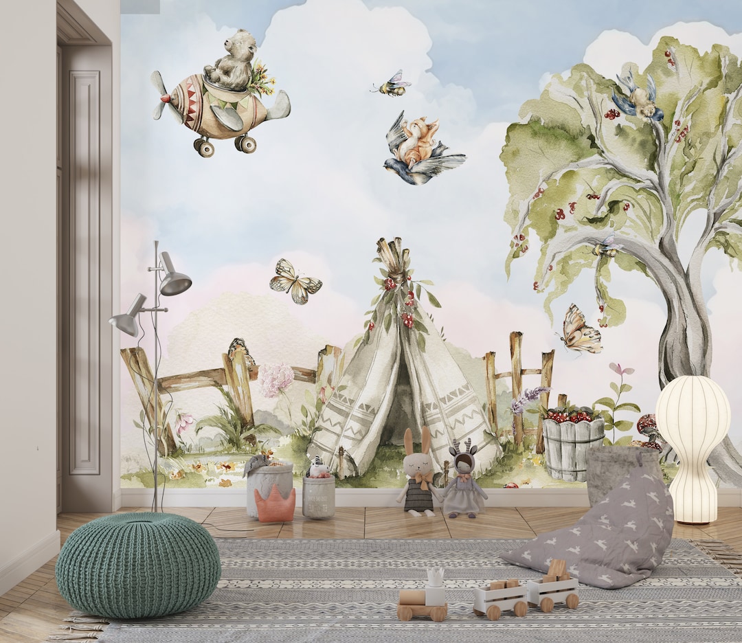 Nursery Peel and Stick Watercolor Woodland Wallpaper - Colorful Kids ...