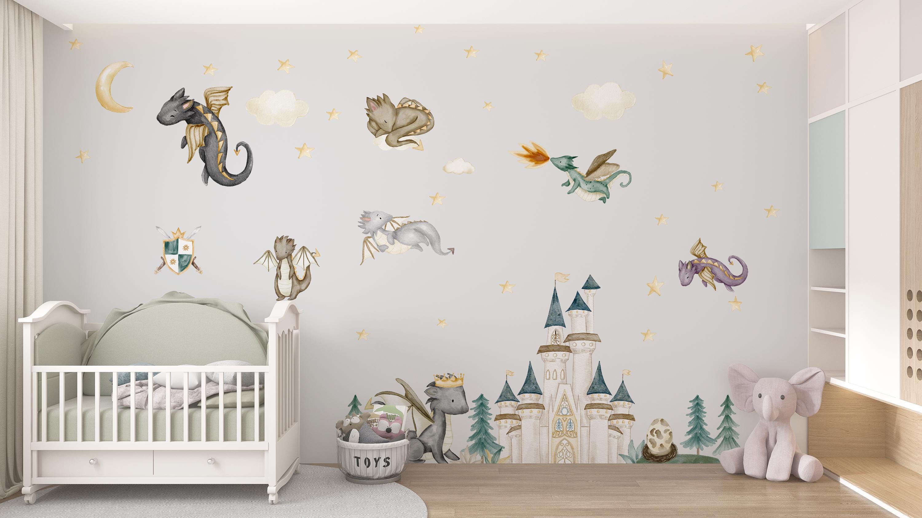 Watercolor Dragon Nursery Wall Decal: Castle Mural, Baby Room Decor - Etsy