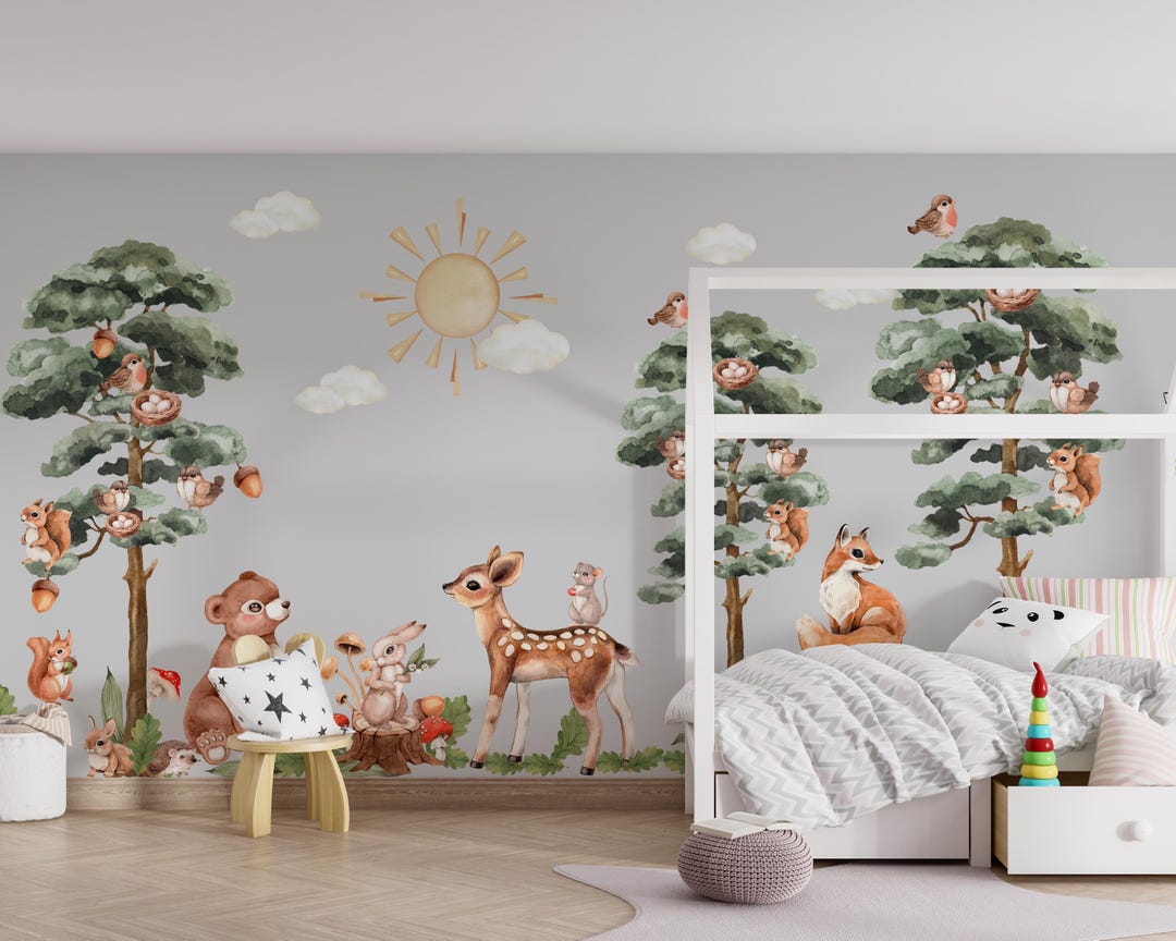 Watercolor Forest Animals Wall Decal: Woodland Nursery Mural - Etsy