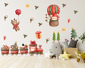 Removable Christmas Hot Air Balloon Wall decal, Reusable Peel & Stick Christmas Decal, Christmas Wall Decor, Christmas Nursery Decal, Xmas