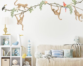 Monkey Tree Jungle Nursery Wall Art Stickers – Kids Bedroom Decals (UK Made)