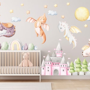 Watercolor Dragon Nursery Wall Decal: Castle Mural, Baby Wall Art - Etsy