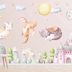 Watercolor Dragon Nursery Wall Decal: Castle Mural, Baby Wall Art - Etsy